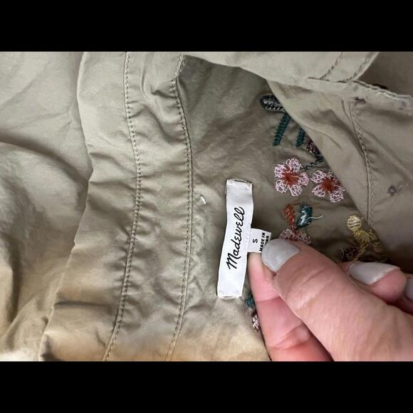 Madewell Shirt Women S Green Tie Front Embroidered Floral Short Sleeve Button Up - Picture 7 of 8